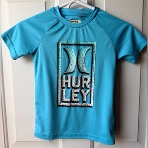 Hurley Kids Rash Guard Size 6 Blue UPF 50+ Swim Shirt Short Sleeve Surf Tee